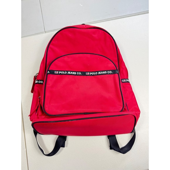 Polo Jeans Co. Ralph Lauren Backpack Bookbag Red Travel School Bag - Picture 1 of 10